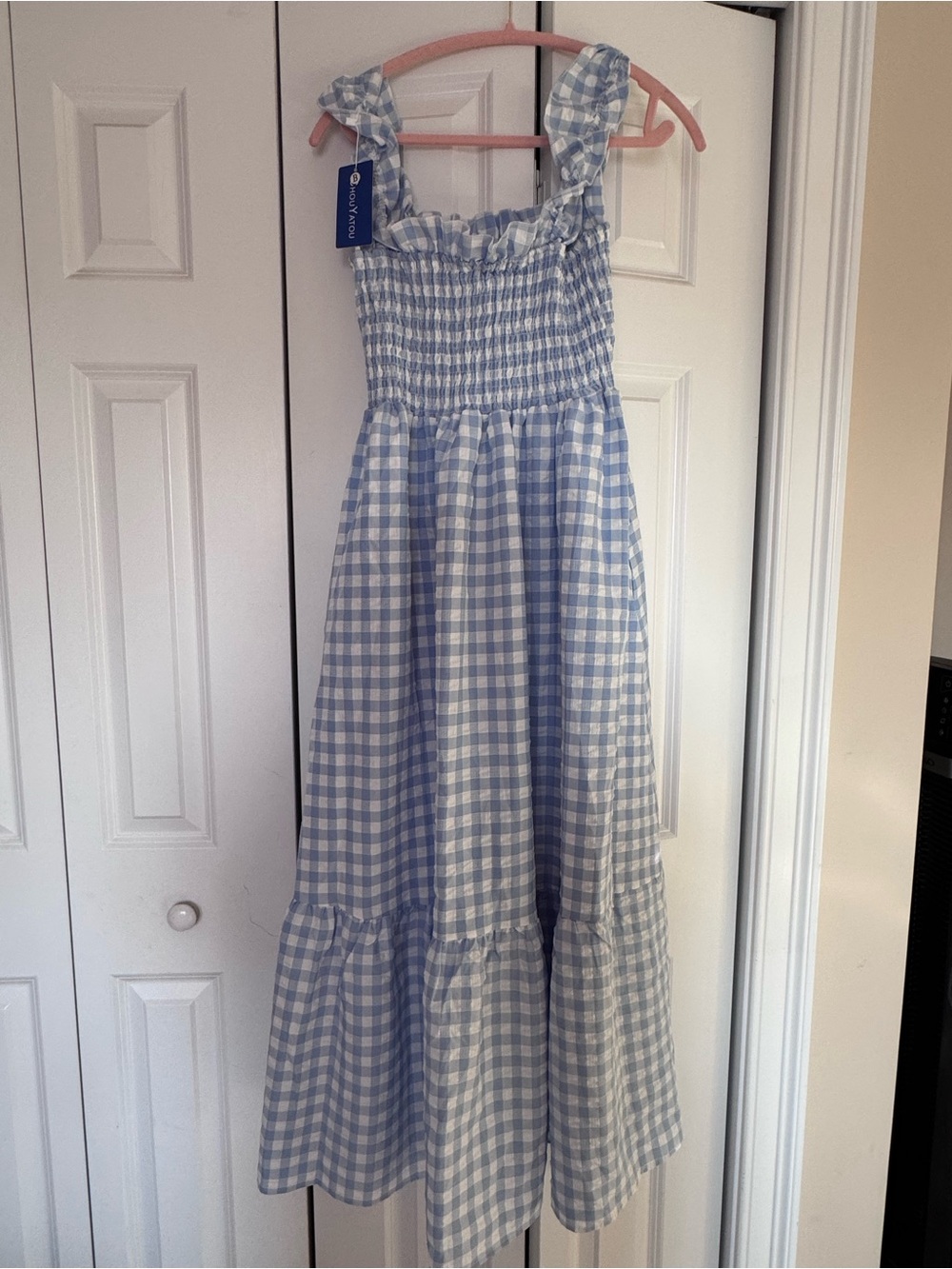 Women’s Blue Gingham Smocked Sundress - Classic Summer Dress